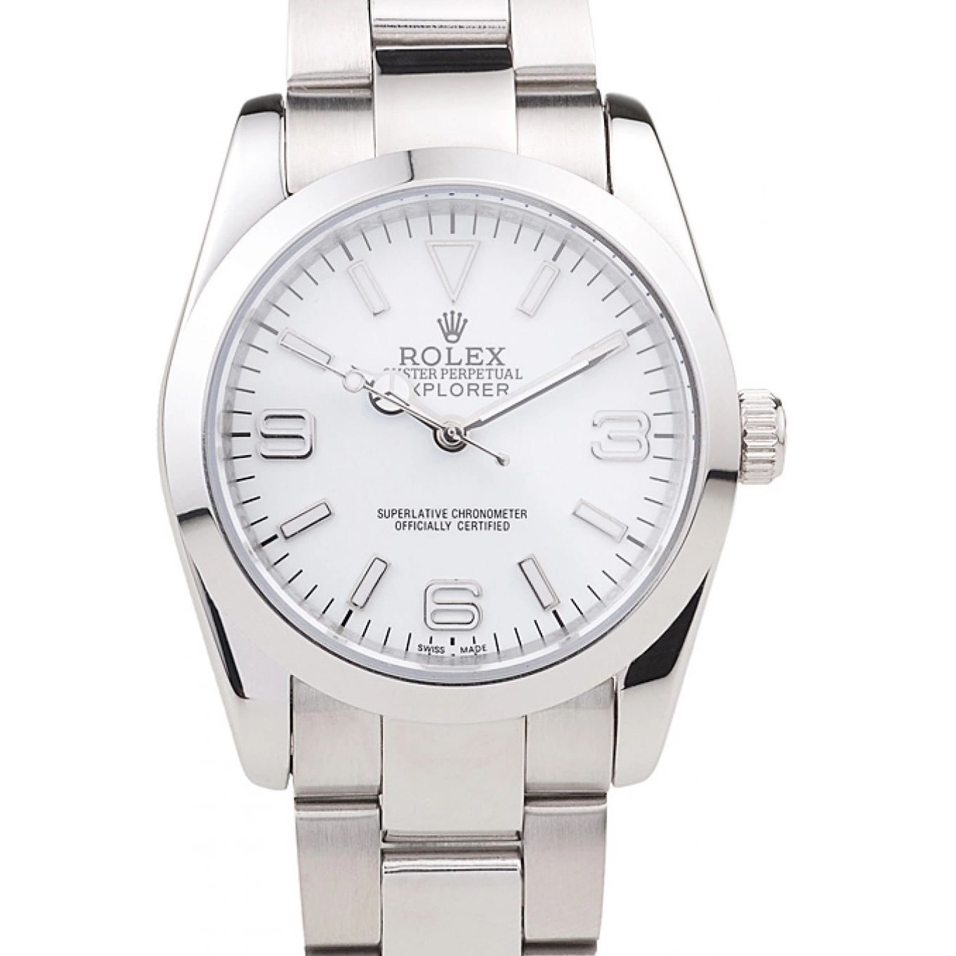 Aaa fake watches Steel 98086 Stainless Explorer Polished White Dial Rolex 0725